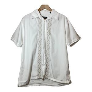 J. Campbell Los Angeles Shirt White Embroidered Short Sleeve Button Front Large